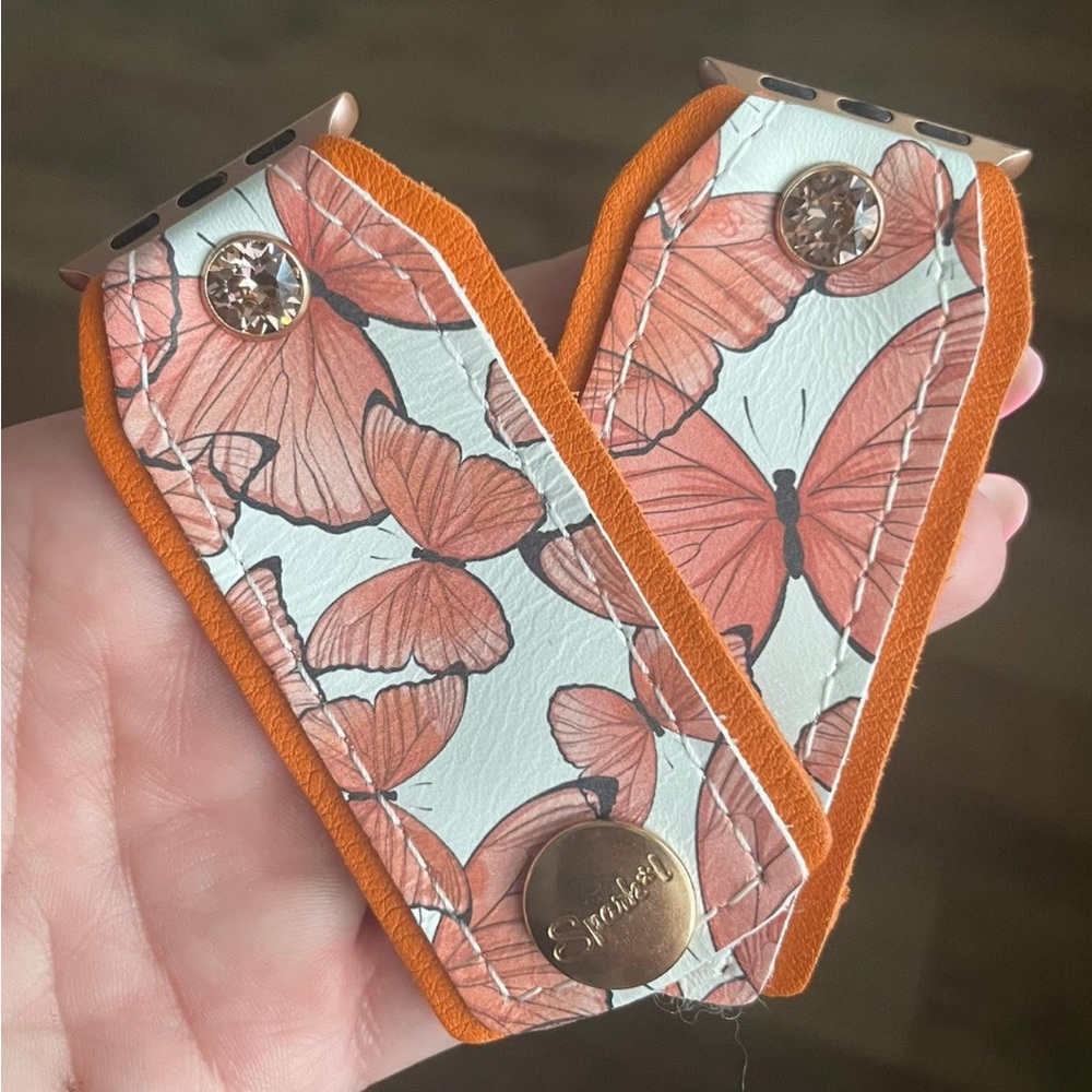 Orange Butterfly Leather Watch Band